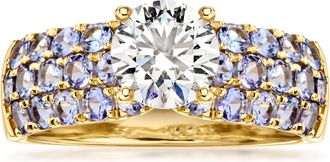 Ross-Simons Lab-Grown Diamond Ring With Tanzanites in 14kt Yellow Gold