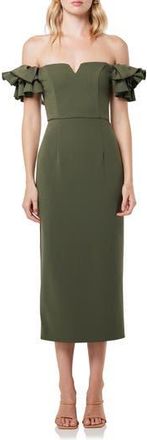 Elliatt Creole Off the Shoulder Sheath Midi Dress in Olive at Nordstrom Rack, Size X-Small