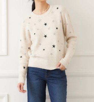 Karen Kane Embroidered Stars Sweater In Oatmeal