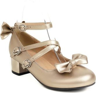 Generic Womens Low Block Heel Mary Jane Shoes Cross Ankle Strap Pumps Daily Party Heels,Gold,5.5 UK