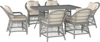OUTSUNNY 6 Seater Rattan Dining Set with Seat Back Cushions - Aluminium Frame | TJ Hughes
