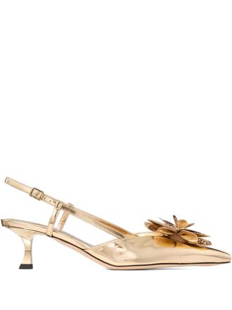 Jimmy Choo London 50mm Mimmi floral sling back pumps - women - Calf Leather/Calf Leather/Calf Leather - 36,5 - Gold