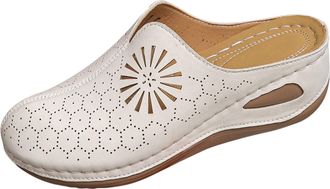 Generic Spring and Summer New Hollowed Out Breathable Heel Shoes for Women Comfortable One Foot Sandals for Women Slippers for Women Summer (Beige, 7.5)