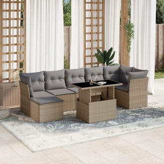 vidaXL Set De Sof&aacute;s De Jard&iacute;n Y Cojines 8 Piezas Rat&aacute;n Sint&eacute;tico Beige Vidaxl