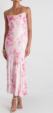 French Connection Oona Floral Print Satin Slipdress in Pink Icing at Nordstrom, Size 14