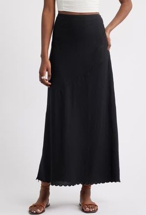 Treasure & Bond Scalloped Hem Linen Blend Maxi Skirt in Black at Nordstrom Rack, Size Medium