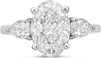 Diana M. Jewels Platinum lab grown 15ct oval diamond ring with pears on the sides