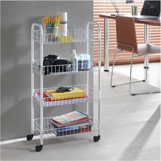 Trade Shop Trade Shop - Carrito Porta Vestuario Con 4 Estantes Blancos Para Cocina Ba&ntilde;o 30x40x77cm