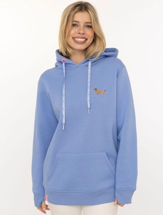 Zwillingsherz Hoodie ZWILLINGSHERZ Kleiner Dackel, Damen, Gr. L/XL, blau (mittelblau), angeraute Sweatware, Obermaterial: 50% Baumwolle, 50% Polyester, unifarben, S
