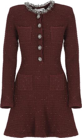 Self Portrait Bordeaux Sequins Jewel Button Knit Mini Dress