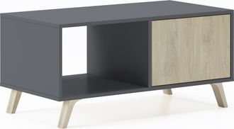 Skraut Home Skraut Home - Mesa De Centro Con Puertas, Sal&oacute;n Comedor, Modelo Wind, Color Estructura Gris Antracita, Color Puertas Roble, Medidas 92x50x45cm De Altu