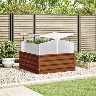 Berkfield Home Decorative Garden Planter with Green House Weathering Steel in Brown