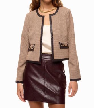 Derek Lam Plaid Collarless Jacket In Brown