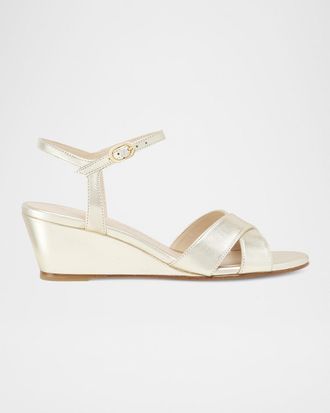 Stuart Weitzman Dayna Metallic Crisscross Wedge Sandals