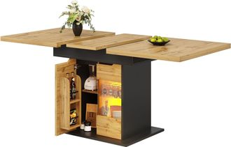 STILVORA Mesa De Comedor Para 4-6 Personas Con Extensi&oacute;n, Led, Almacenaje Y Puertas De Vidrio, Mdf, 110-140x80x76 Cm