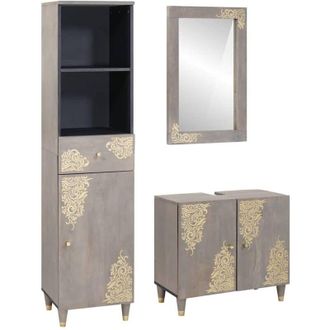 vidaXL Juego De Muebles De Ba&ntilde;o Con Caj&oacute;n Con Puerta 3 Pcs Gris Vidaxl