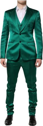 Dolce & Gabbana Groen Zijden 3-Delig Pak - Heren - Business pakken - Groen - L - Kostuums