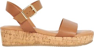 Dune London Leren plateausandalen voor dames (Tan)