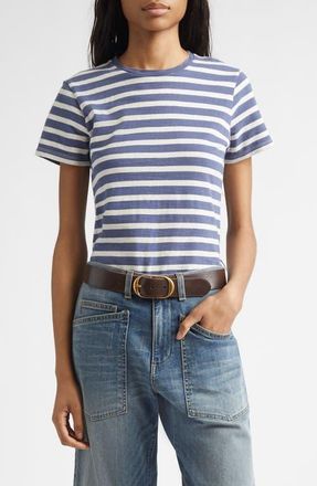 Nili Lotan Lana Crewneck T-Shirt in French Blue/Off White Stripe at Nordstrom, Size X-Large