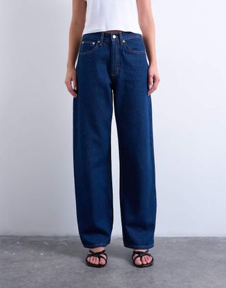 Topshop Column - Jeans a vita medio alta indaco rinse wash-Blu