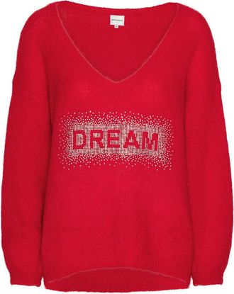 Americandreams Silja V Neck Crystal Pullover - Dames - V-hals truien - Rood - M - Wol - Truien & Vesten