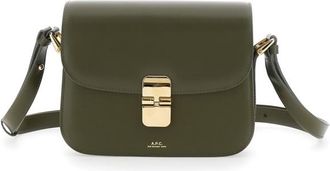 A.P.C. Grance Green Small Crossbody Bag Wirh Embossed Logo Lettering On The Front And Adjustable Shoulder Strap In Leather Woman