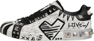 Dolce & Gabbana Black White Studded Low Top Sneakers Mens Shoes (Pre-Owned)