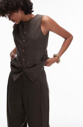 Topshop Tailored Fit Pinstripe Waistcoat in Brown at Nordstrom Rack, Size 12 Us (Fits Like 14)