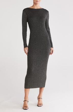 Ichi Crossback Shimmer Long Sleeve Sweater Dress in Black at Nordstrom Rack, Size X-Small