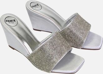 XY London Womens XY London Womens/Ladies Eliza Diamante Satin Wedge Mule Sandals - Silver - Size: 6