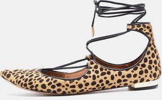 Aquazzura Two Tone Leopard Print Calf Hair Sunshine Ankle Tie Flats