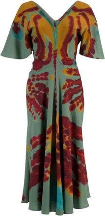 Altuzarra Tie-Dye V-Neck Midi Jurk - Dames - Casual kleedjes - Veelkleurig - S - Leer - Kleedjes