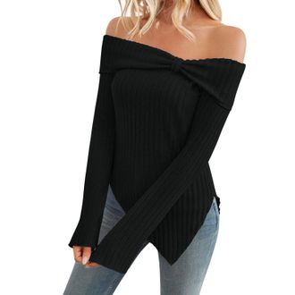 Generic Your Orders Lightning Deals Cheap Items Winter Essentials for Women Women Sexy Off Shoulder Tops Ytk Slim Fit Long Sleeve Shirt Vintage Ribbed Knit Cr
