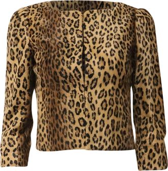 Milly Milly Leopard-Print Cropped Blazer in Brown Pony Hair