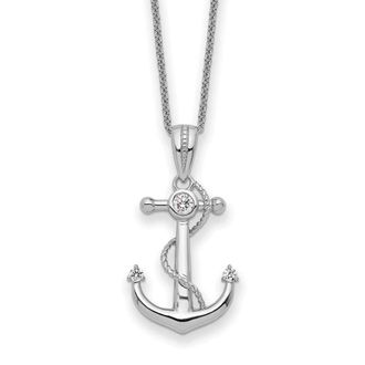 Diamond2Deal Sterling Silver Cubic Zirconia My Mother My Anchor Necklace