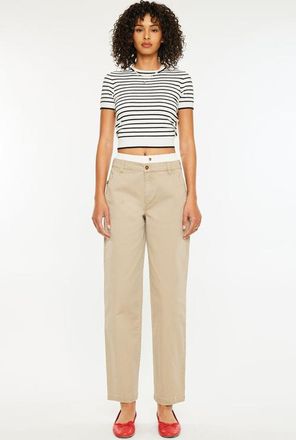 Kancan Francine Mid Rise Double Waistband Straight Pants in Tan at Nordstrom, Size X-Large
