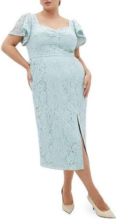 City Chic Maisie Flutter Sleeve Lace Dress in Ether at Nordstrom Rack, Size Xs/14W