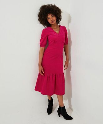 Joe Browns Jurk met pofmouwen, in geribd fluweel