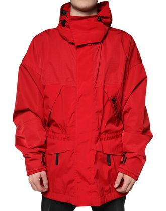 Dolce & Gabbana Red Nylon Hooded Men Full Zip Parka Mens Jacket