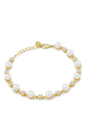Savvy Cie Jewels GOLD PLATED SHELL PEARLS AND WHITE CZ BRACELET