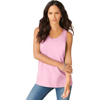 Roaman's Plus Size Cotton Scoopneck Tank Top in Primrose at Nordstrom, Size Medium