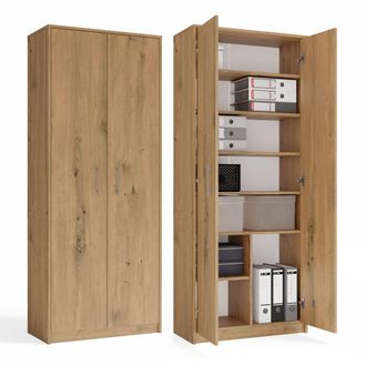 Topeshop Oliv 2d Estante De Escritorio - 2 Puertas, 8 Estantes - 74x180x35 Cm - Roble Artisan