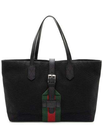 Gucci Black Techno Canvas Web Buckle Large Tote (Authentic Pre-Loved)