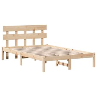 Berkfield Home Bed Frame with Headboard 140x190 cm Solid Wood Pine in Light Tan