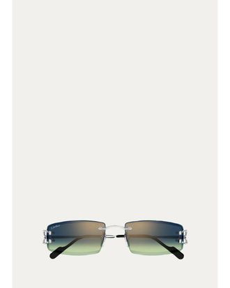 Cartier Mens Rimless Metal and Nylon Rectangle Sunglasses