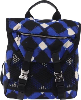 Chanel Airlines Mesh Printed Nylon Blue Nylon Backpack Bag (Pre-Owned)