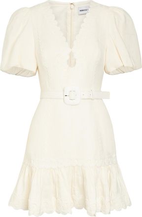 Rebecca Vallance Kahlia Appliqu&eacute;d Linen-blend Mini Dress - Ivory - 14 (UK14 / L)