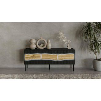 Dmora Mueble De Tv Novoli, Aparador De Sal&oacute;n Con Tres Puertas Batientes Y Tres Compartimentos Interiores, Con Luces Led, Elevado Del Suelo, 144x40 H62 Cm, N