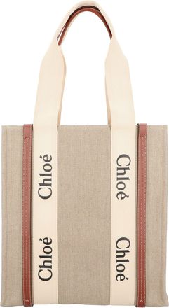 Chloé Chloé Womens Woody tote bag in linen & leather - Beige Canvas - One Size