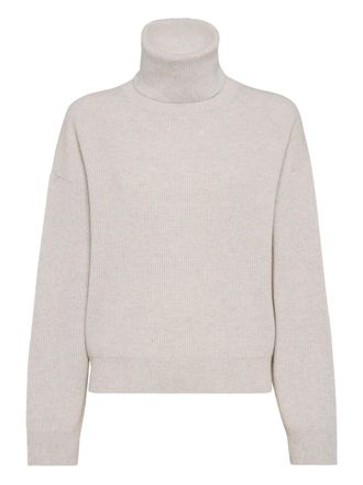 Brunello Cucinelli Maglia Collo Alto In Misto Cashmere A Costine-Donna